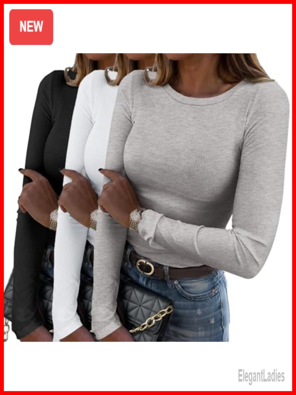 Ribbed Long Sleeve Crewneck Slim Fit T-Shirt
